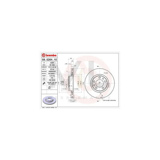 BREMBO 09.5264.10 Brake Disc Internally Vented, with bolts/screws | ML Performance Car Parts