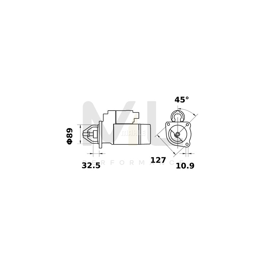 MAHLE ORIGINAL MS 57 Starter motor 12V 1,1kW, Teeth Quant.: 9 | ML Performance Car Parts