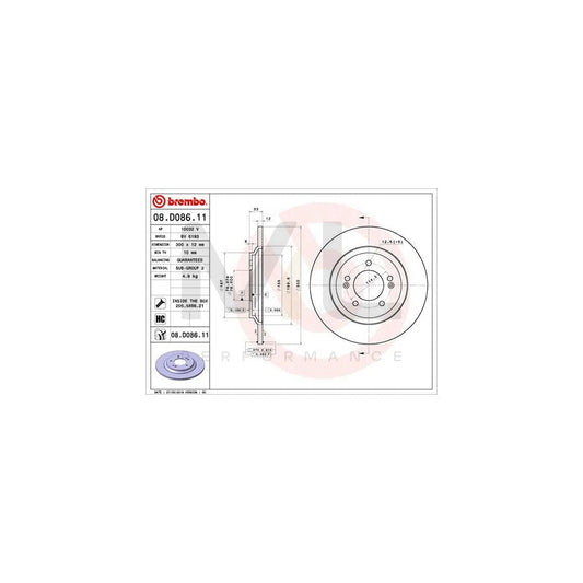 BREMBO 08.D086.11 Brake Disc for HYUNDAI i30 Solid, Coated, High-carbon, with bolts/screws | ML Performance Car Parts
