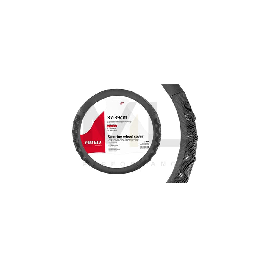 AMiO SWC-26-M 02563 Steering wheel cover Black, Ø: 37-39cm, Leatherette, Plastic | ML Performance Car Parts
