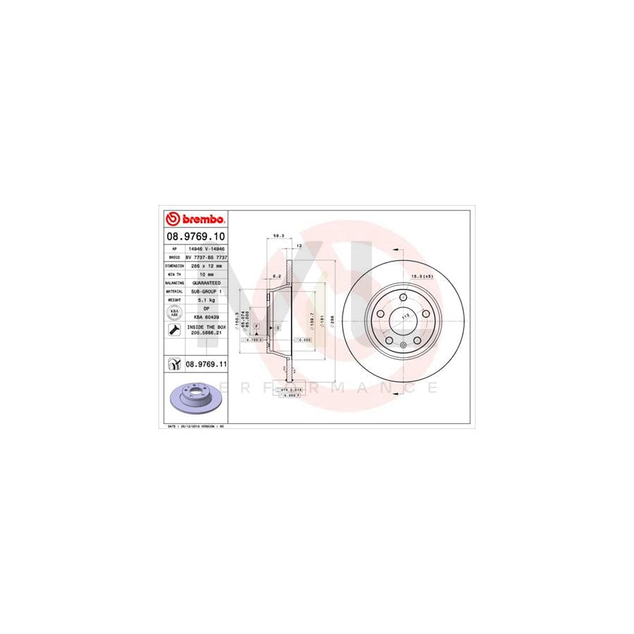 BREMBO 08.9769.10 Brake Disc for AUDI TT Solid, with bolts/screws | ML Performance Car Parts