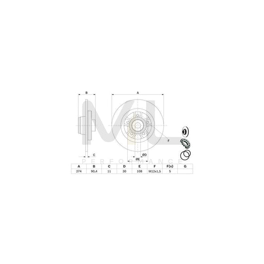 BOSCH 0 986 479 F30 Brake Disc for RENAULT KANGOO Solid, Oiled, with ABS sensor ring, with wheel bearing | ML Performance Car Parts