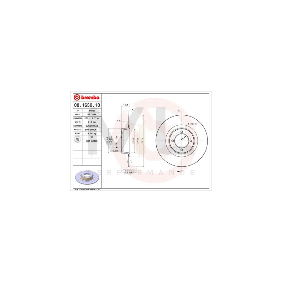 BREMBO 08.1630.10 Brake Disc for MG MGB Solid | ML Performance Car Parts