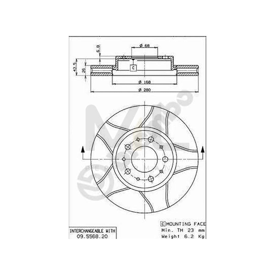 BREMBO MAX LINE 09.5568.76 Brake Disc Internally Vented, Slotted, Coated, with bolts/screws | ML Performance Car Parts