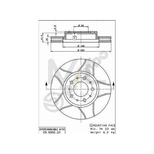 BREMBO MAX LINE 09.5568.76 Brake Disc Internally Vented, Slotted, Coated, with bolts/screws | ML Performance Car Parts