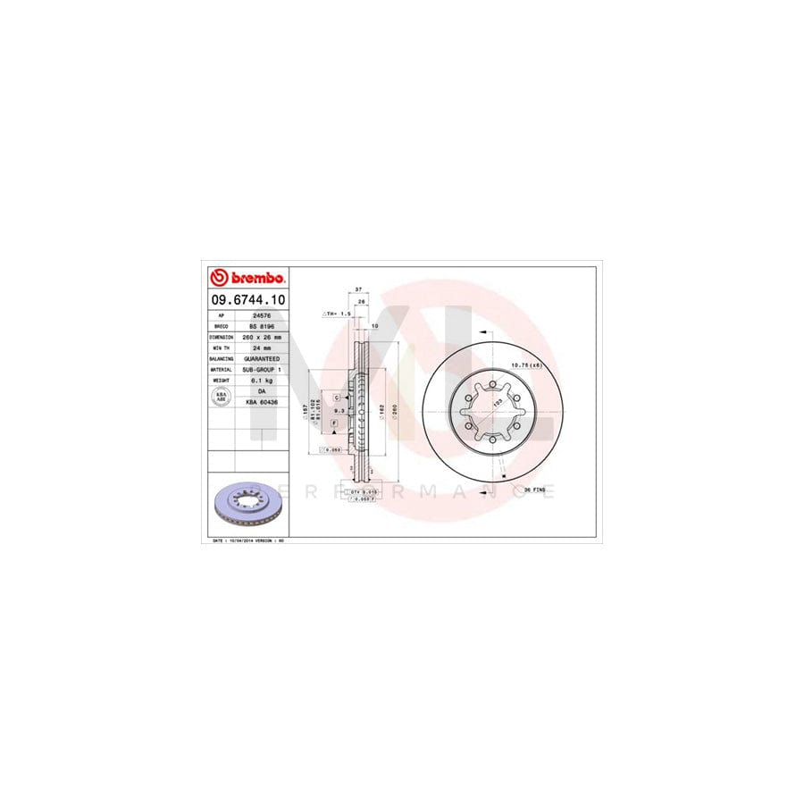 BREMBO 09.6744.10 Brake Disc for NISSAN URVAN Internally Vented | ML Performance Car Parts