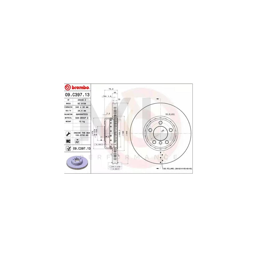 BREMBO TWO-PIECE DISCS LINE 09.C397.13 Brake Disc Internally Vented, Two-piece brake disc, Coated, High-carbon, with bolts/screws | ML Performance Car Parts
