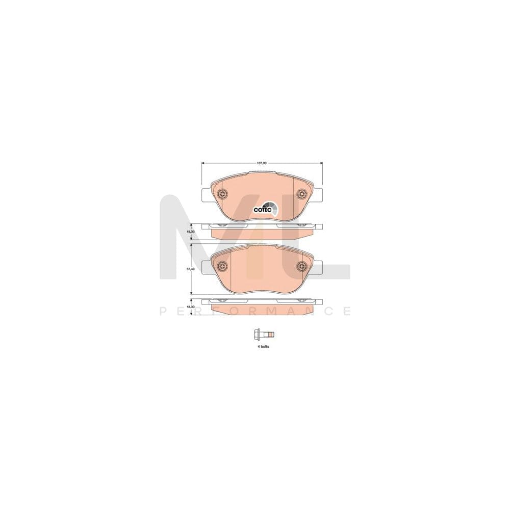 TRW Cotec Gdb1750 Brake Pad Set Not Prepared For Wear Indicator, With Brake Caliper Screws, With Accessories | ML Performance Car Parts