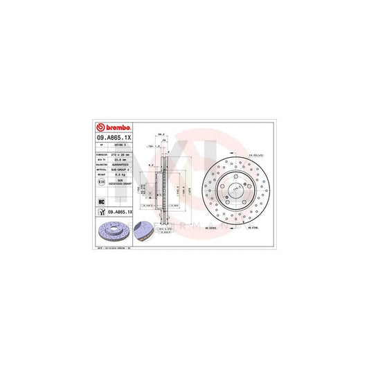 BREMBO 09.A865.1X Brake Disc Perforated / Vented, Coated, High-carbon | ML Performance Car Parts