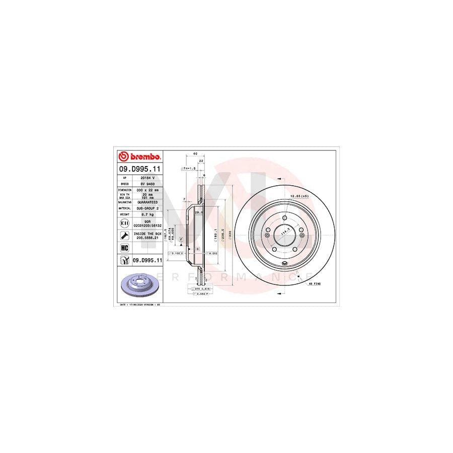 BREMBO 09.D995.11 Brake Disc Internally Vented, Coated, High-carbon, with bolts/screws | ML Performance Car Parts