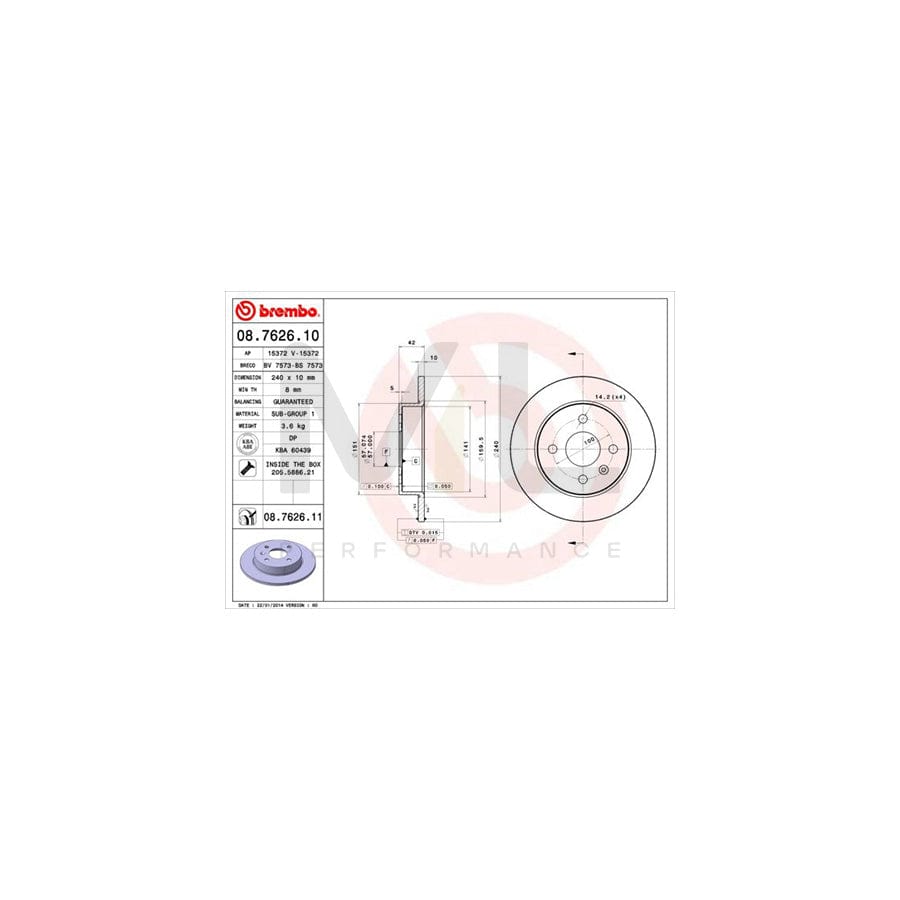 BREMBO 08.7626.10 Brake Disc Solid, with bolts/screws | ML Performance Car Parts