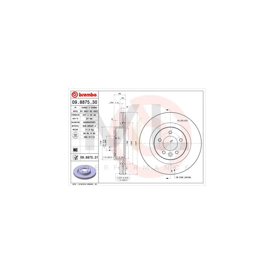 BREMBO 09.8875.30 Brake Disc Internally Vented, High-carbon | ML Performance Car Parts