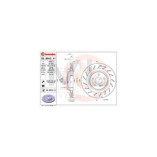 BREMBO COATED DISC LINE 09.B842.41 Brake Disc suitable for MERCEDES-BENZ SL Convertible (R230) Perforated / Vented, Coated, High-carbon, with bolts/screws | ML Performance Car Parts