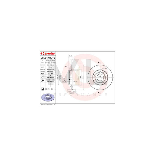 BREMBO 08.9148.10 Brake Disc Solid, with bolts/screws | ML Performance Car Parts