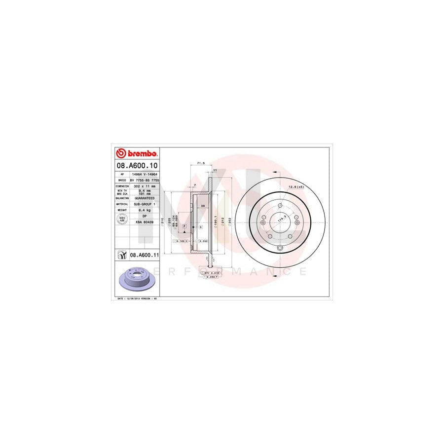 BREMBO COATED DISC LINE 08.A600.11 Brake Disc for HYUNDAI SANTA FE Solid, Coated | ML Performance Car Parts