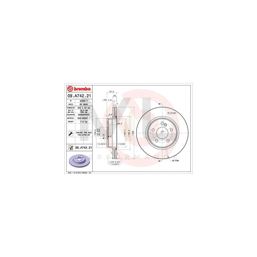 BREMBO COATED DISC LINE 09.A742.21 Brake Disc Internally Vented, Coated, with bolts/screws | ML Performance Car Parts