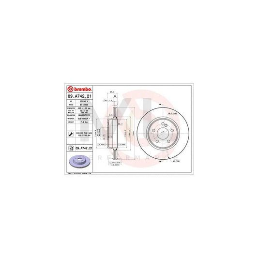 BREMBO COATED DISC LINE 09.A742.21 Brake Disc Internally Vented, Coated, with bolts/screws | ML Performance Car Parts
