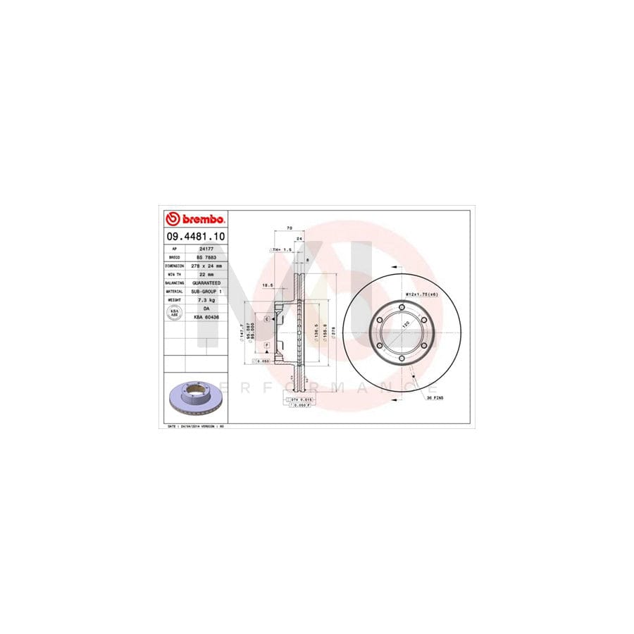 BREMBO 09.4481.10 Brake Disc for RENAULT MASTER Internally Vented | ML Performance Car Parts