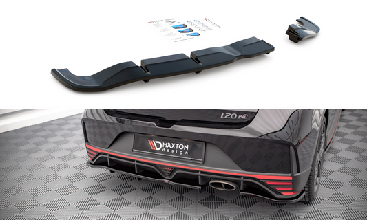 Maxton Design HY-I20-3-N-RSD1T+RD1T Central Rear Splitter (With Vertical Bars) Hyundai I20N MK3 | ML Performance UK Car Parts