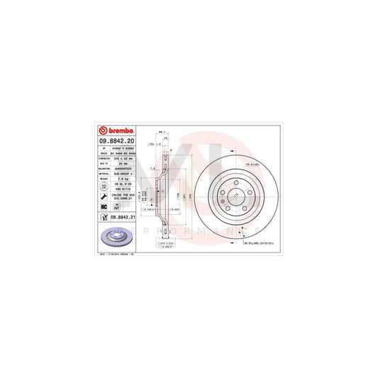 BREMBO 09.8842.20 Brake Disc for AUDI A6 Internally Vented, High-carbon, with bolts/screws | ML Performance Car Parts
