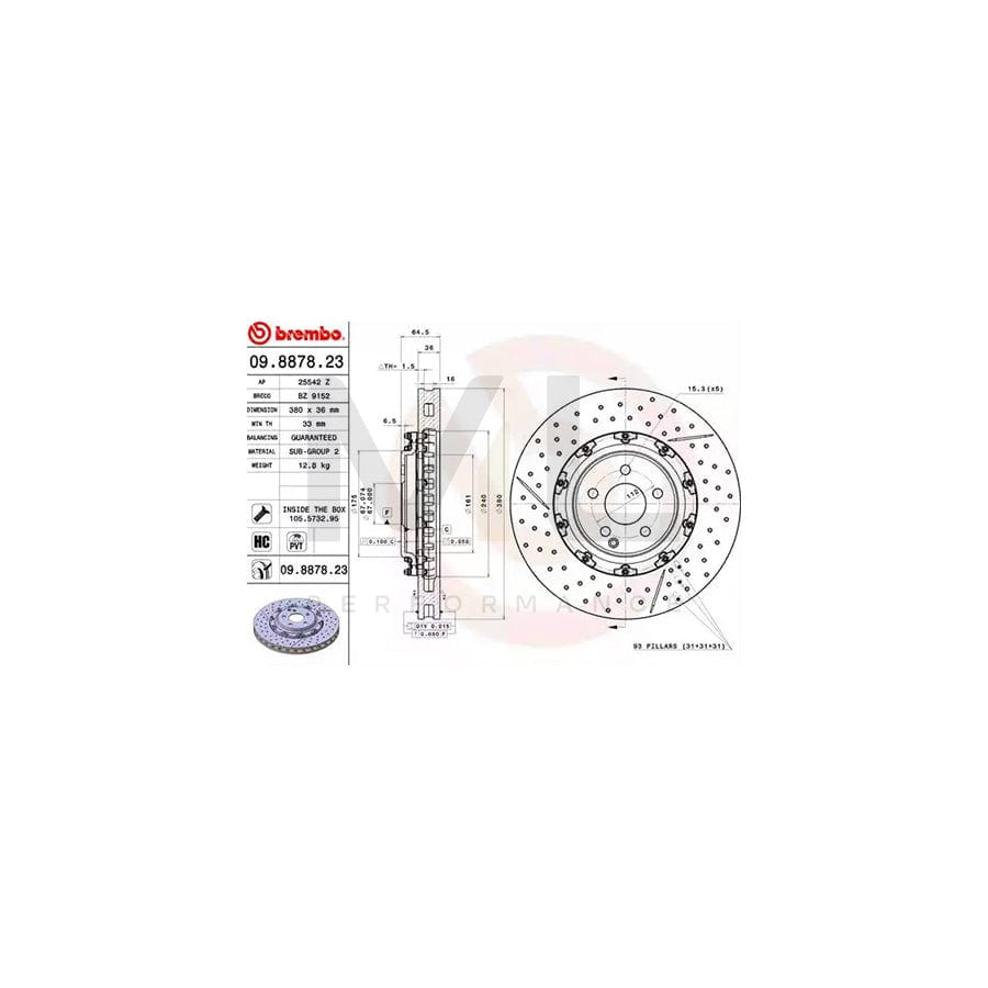 BREMBO TWO-PIECE FLOATING DISCS LINE 09.8878.23 Brake Disc Internally Vented, Slotted / Perforated, Two-piece brake disc, Coated, High-carbon, with bolts/screws | ML Performance Car Parts