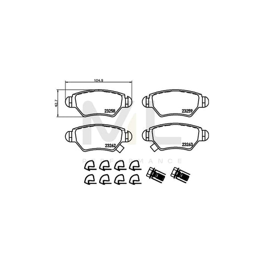 Hella 8DB 355 019-271 Brake Pad Set With Acoustic Wear Warning, With Brake Caliper Screws, With Accessories | ML Performance Car Parts