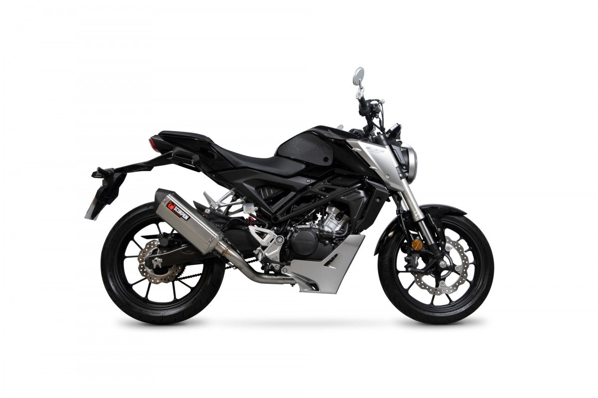 Scorpion RHA183SYSSEO Honda CB125 R Serket Parallel Full System - Brushed Stainless Steel Sleeve | ML Performance UK UK