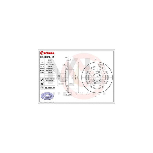 BREMBO 08.D221.11 Brake Disc Solid, Coated, High-carbon, with bolts/screws | ML Performance Car Parts