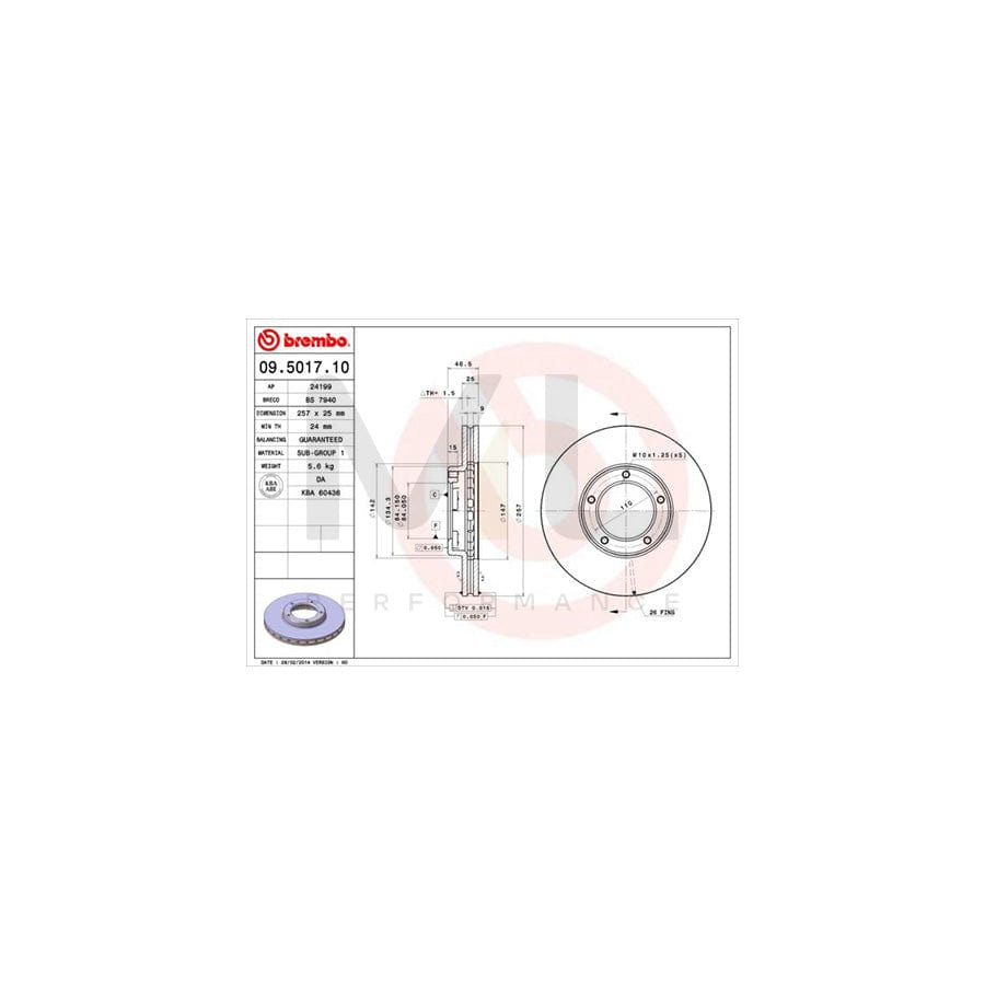 BREMBO 09.5017.10 Brake Disc Internally Vented | ML Performance Car Parts