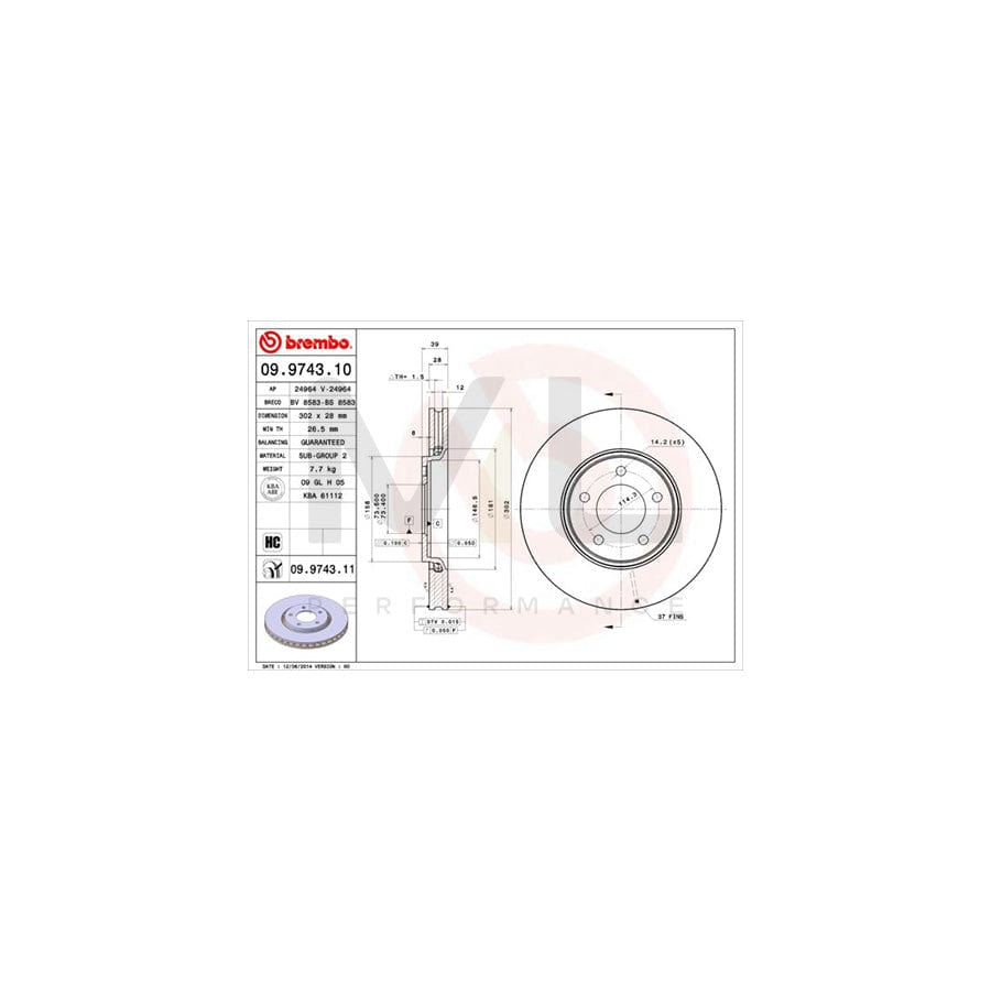 BREMBO COATED DISC LINE 09.9743.11 Brake Disc Internally Vented, Coated, High-carbon | ML Performance Car Parts