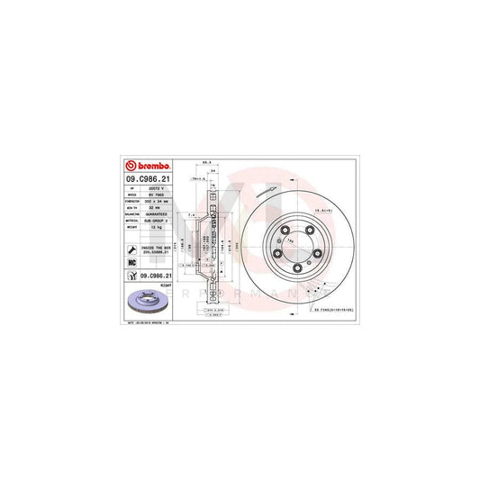 BREMBO 09.C986.21 Brake Disc Internally Vented, Coated, High-carbon, with bolts/screws | ML Performance Car Parts