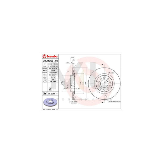 BREMBO COATED DISC LINE 09.9366.11 Brake Disc Internally Vented, Coated | ML Performance Car Parts
