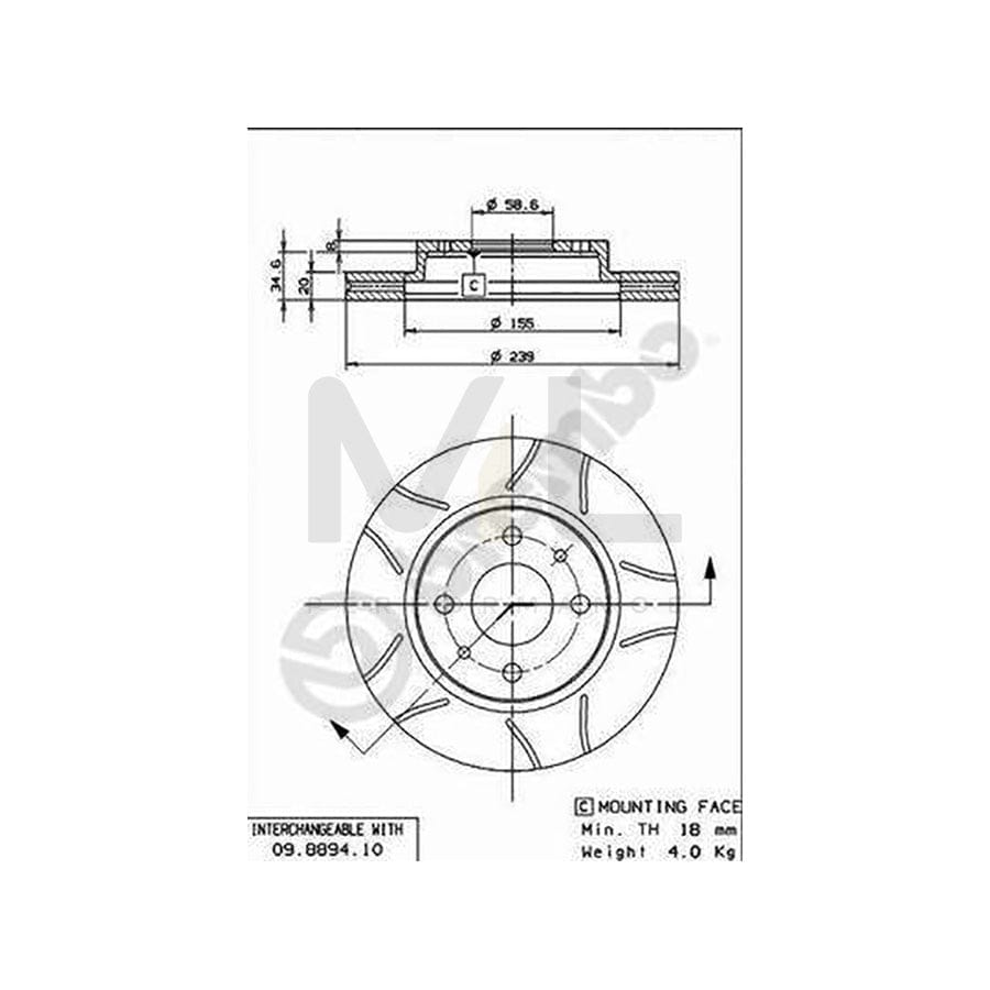 BREMBO MAX LINE 09.8894.75 Brake Disc Internally Vented, Slotted, Coated, with bolts/screws | ML Performance Car Parts
