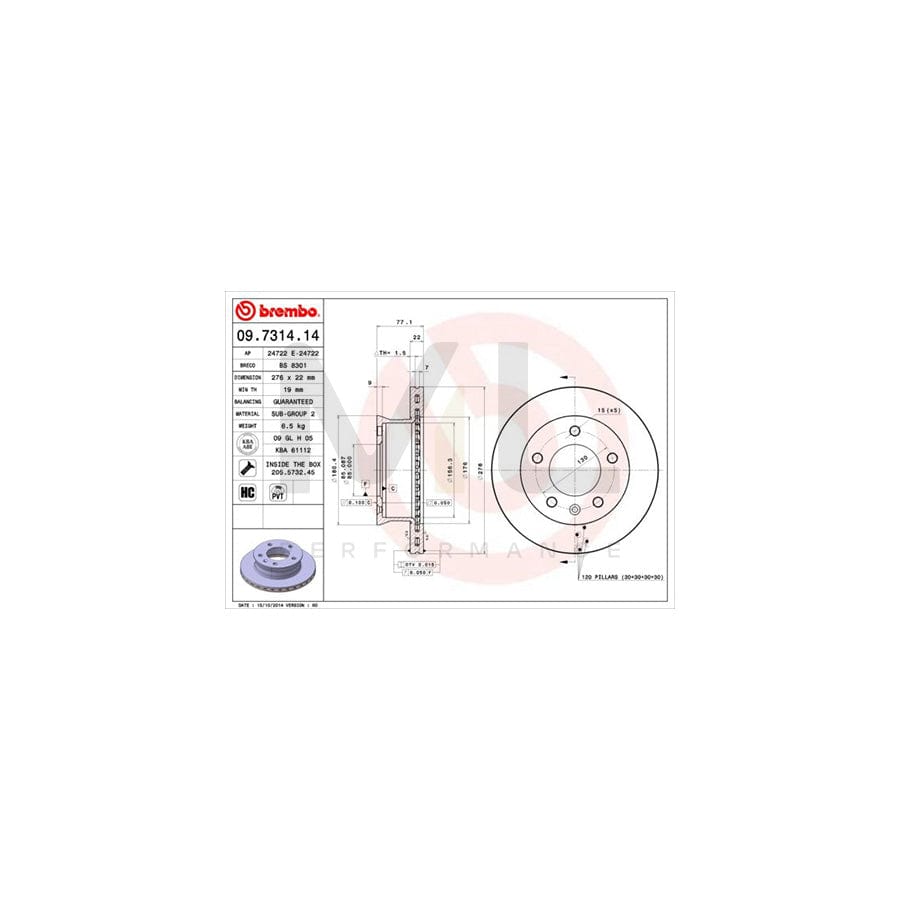 BREMBO 09.7314.14 Brake Disc for VW LT Internally Vented, High-carbon, with bolts/screws | ML Performance Car Parts