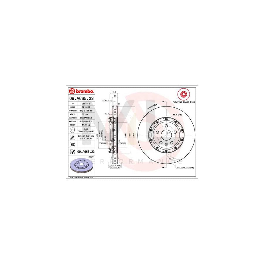 BREMBO 09.A665.23 Brake Disc Internally Vented, Coated, High-carbon, with bolts/screws | ML Performance Car Parts