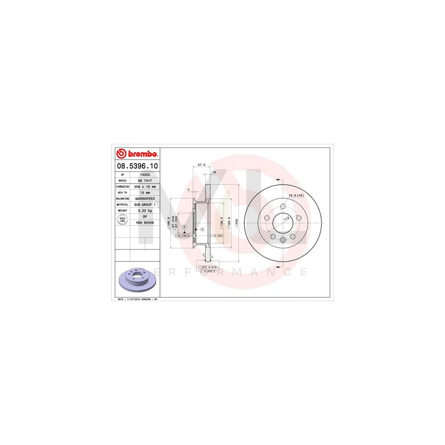 BREMBO 08.5396.10 Brake Disc for Solid | ML Performance Car Parts
