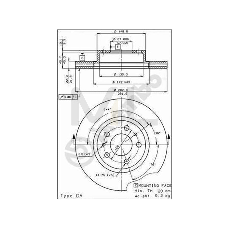 BREMBO 09.4297.10 Brake Disc for FERRARI MONDIAL Internally Vented | ML Performance Car Parts