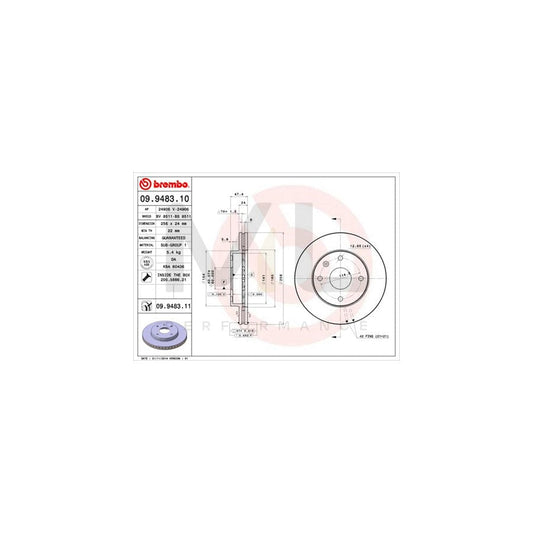 BREMBO 09.9483.10 Brake Disc Internally Vented, with bolts/screws | ML Performance Car Parts