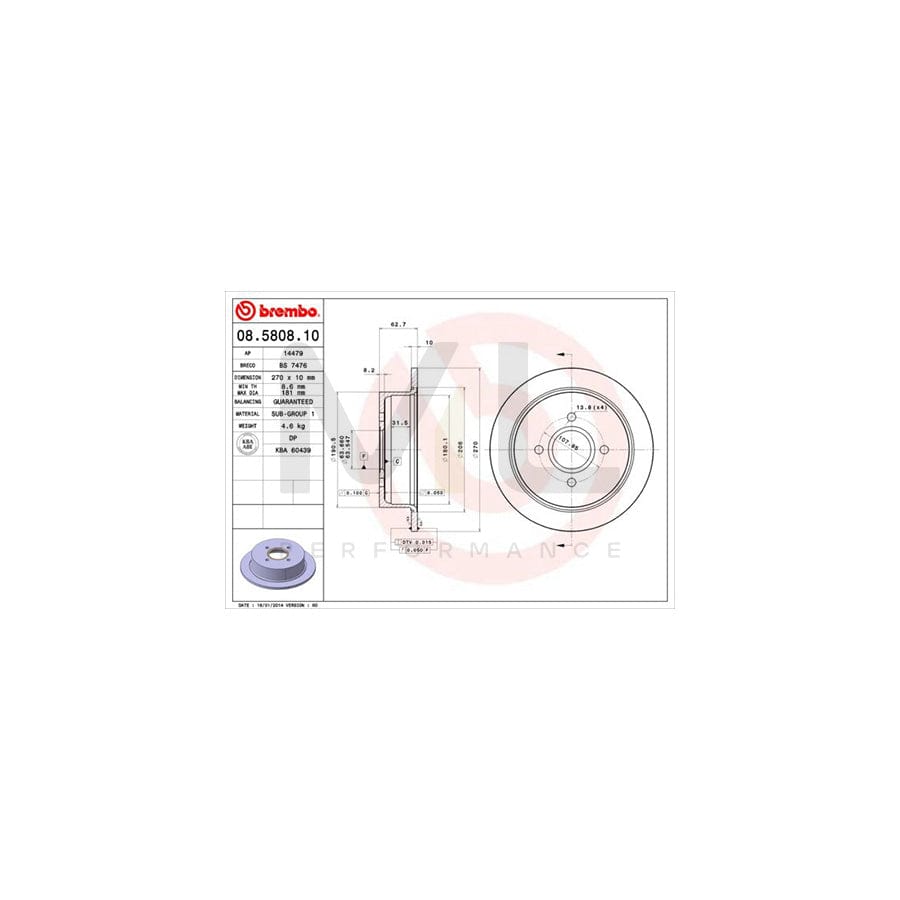 BREMBO 08.5808.10 Brake Disc Solid | ML Performance Car Parts