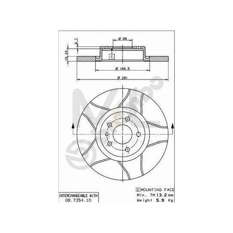 BREMBO MAX LINE 08.7354.75 Brake Disc Slotted, Solid, Coated, with bolts/screws | ML Performance Car Parts