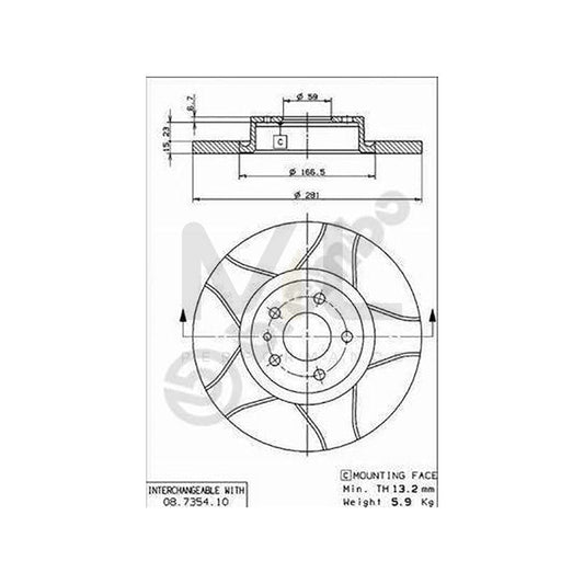BREMBO MAX LINE 08.7354.75 Brake Disc Slotted, Solid, Coated, with bolts/screws | ML Performance Car Parts