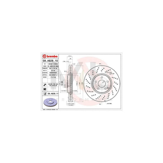 BREMBO 09.A828.10 Brake Disc Perforated / Vented, High-carbon, with bolts/screws | ML Performance Car Parts