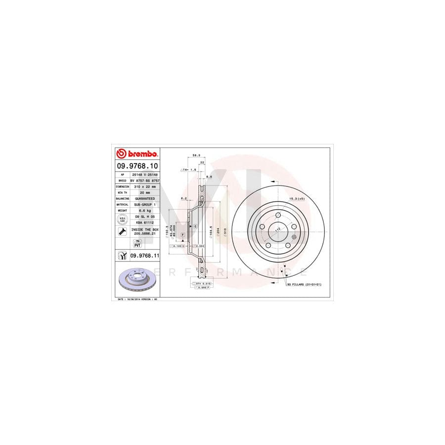 BREMBO 09.9768.10 Brake Disc for AUDI TT Internally Vented, with bolts/screws | ML Performance Car Parts