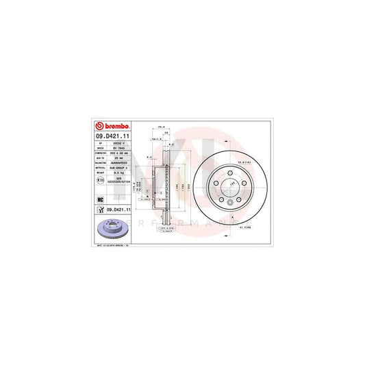 BREMBO 09.D421.11 Brake Disc Internally Vented, Coated, High-carbon | ML Performance Car Parts