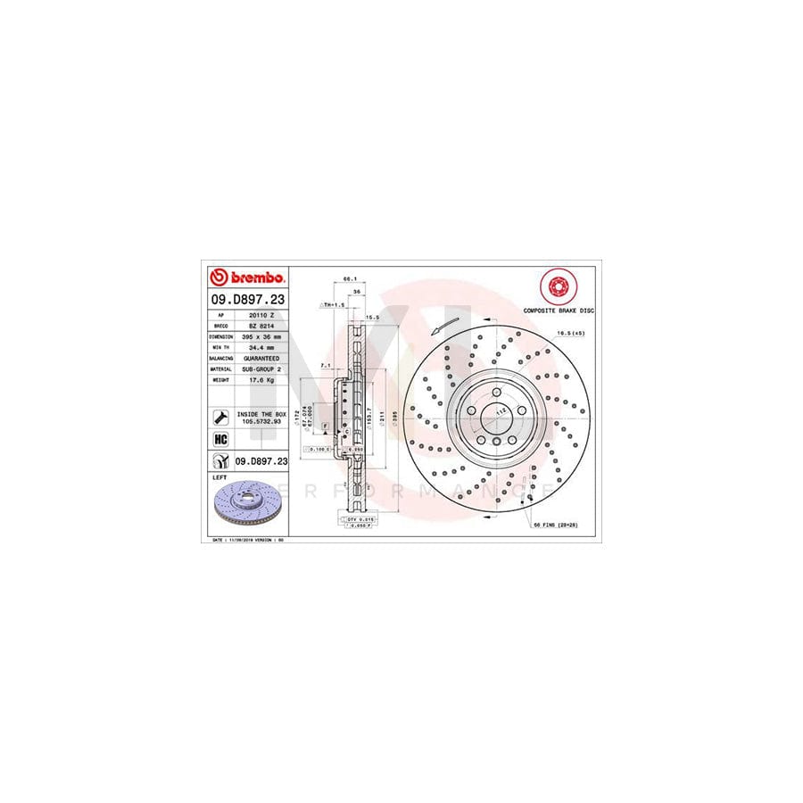 BREMBO 09.D897.23 Brake Disc Perforated / Vented, Coated, High-carbon, with bolts/screws | ML Performance Car Parts