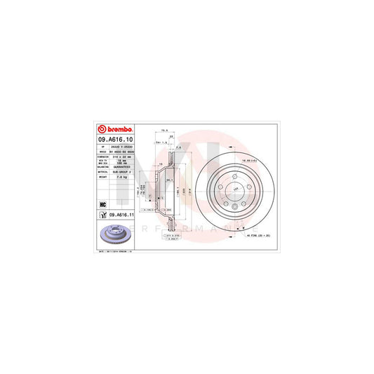 BREMBO 09.A616.11 Brake Disc Internally Vented, Coated, High-carbon | ML Performance Car Parts
