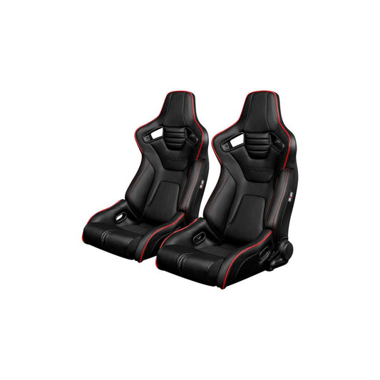 BRAUM Elite-R Series Racing Seats ( Black Leatherette - Red Piping ) – Pair | ML Performance UK Car Parts