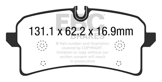 EBC Porsche 9B5 Macan Yellowstuff 4000 Series Rear Sport Brake Pads & Premium OE Replacement Plain Discs Kit - TRW Caliper