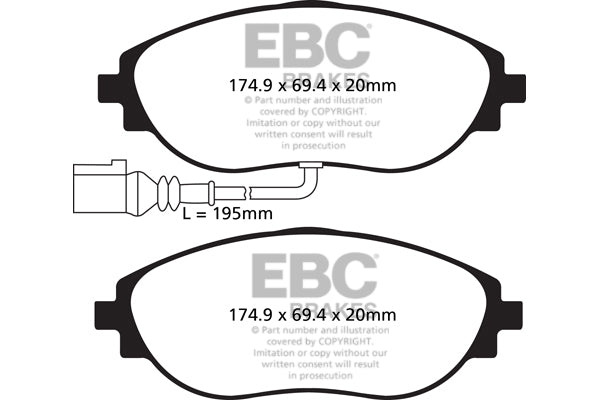 EBC Seat Skoda Volkswagen Yellowstuff 4000 Series Front Sport Brake Pads & USR Slotted Discs Kit - TRW Caliper (Inc. 7N Alhambra, Kodiaq, 7N Sharan & MK2 Tiguan) | ML Performance UK