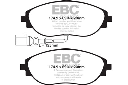 EBC Seat Skoda Volkswagen Yellowstuff 4000 Series Front Sport Brake Pads & USR Slotted Discs Kit - TRW Caliper (Inc. 7N Alhambra, Kodiaq, 7N Sharan & MK2 Tiguan) | ML Performance UK